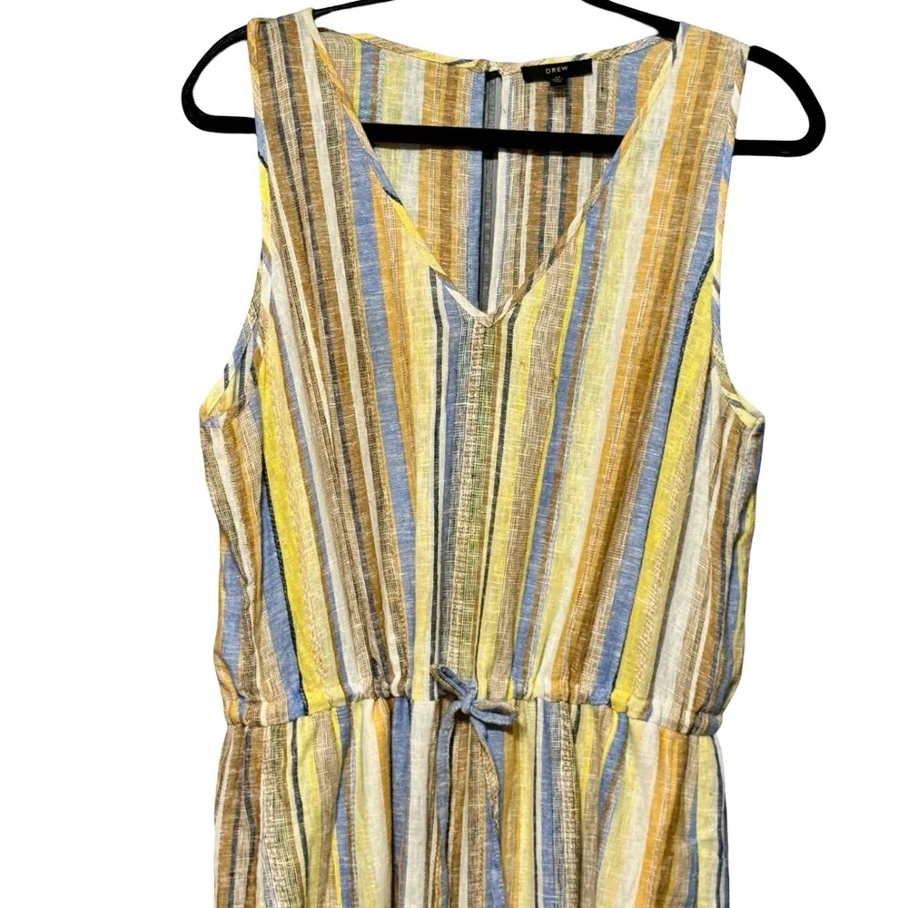 DREW | ANTHROPOLOGIE Linen Cotton Striped Wide Leg Frayed Hem Jumpsuit Medium - Picture 4 of 15